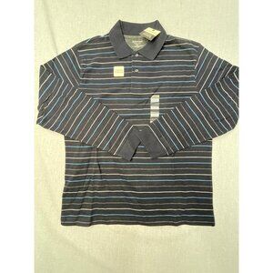 NEWT St. John's Bay Sueded Jersey M/M Cotton Navy Long Sleeve Striped Polo